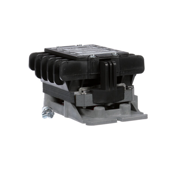 A black and grey Legion water relay with two screws.