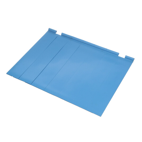 A blue plastic sheet with a white border.
