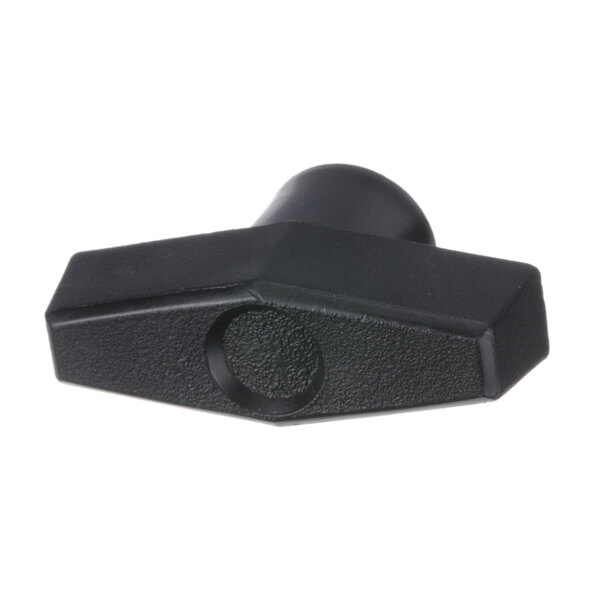 A black plastic knob with a hole.