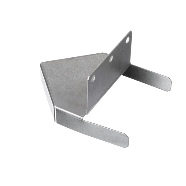A metal corner with two holes on it.
