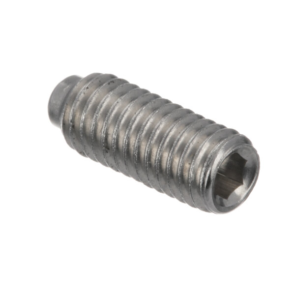 A close-up of a Globe aluminum screw with a threaded end.
