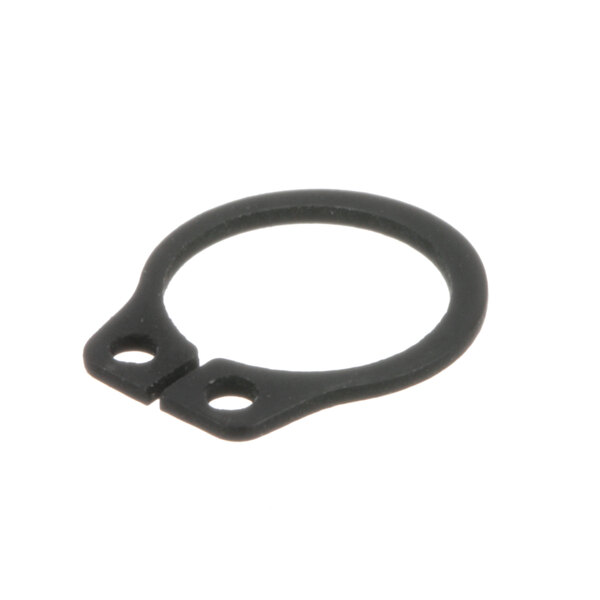 A black rubber retainer ring for a popcorn machine with two holes.