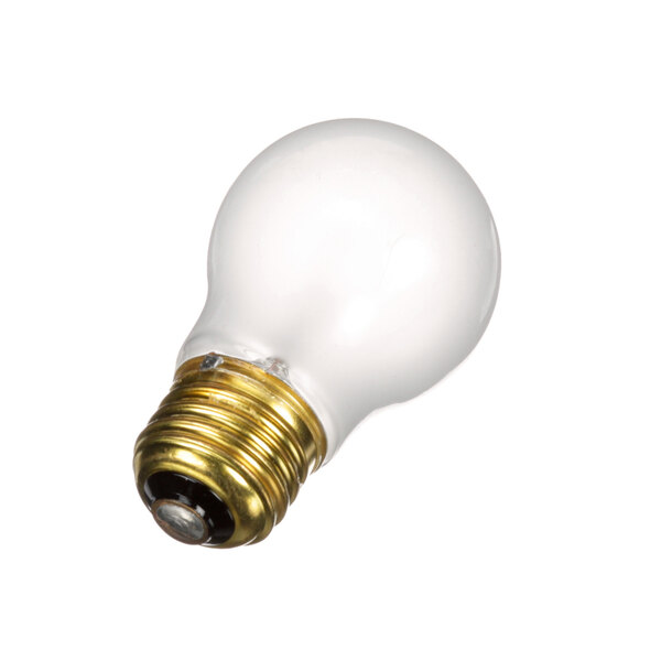 A close-up of a Victory light bulb with a gold base.