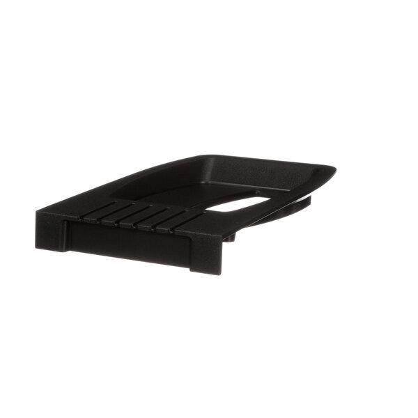 A black rectangular plastic tray with a closed hole in it.