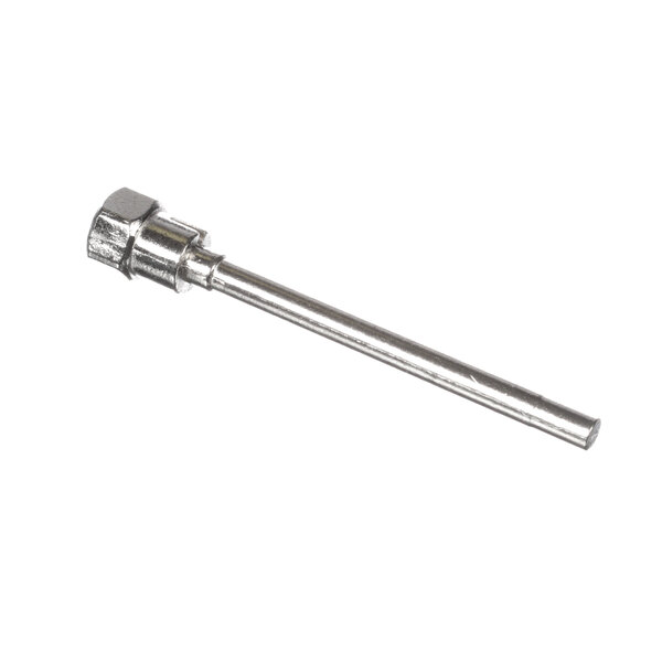 A stainless steel hinge shaft with a metal nut on the end.