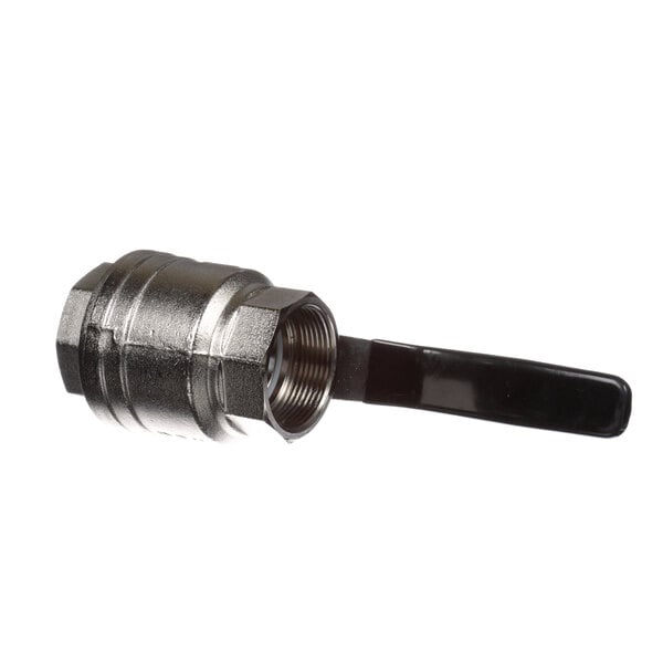 A Jackson black metal ball valve with a black handle.