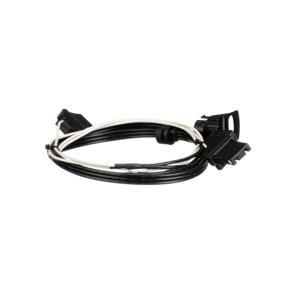 A black Hill Phoenix shelf harness with two wires, one black and one white.