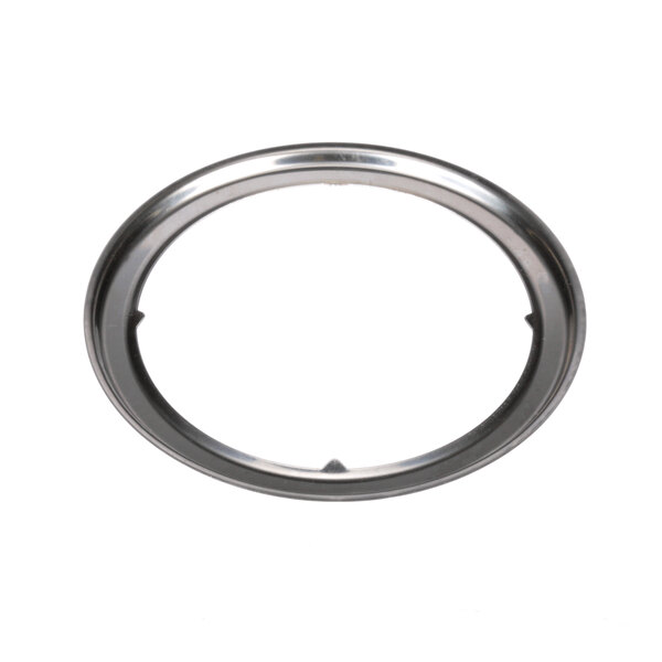 A silver oval lens gasket with a hole in the middle.