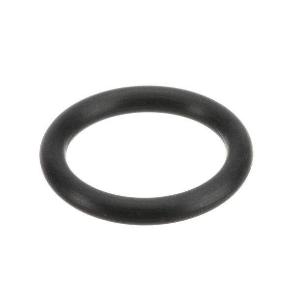 A black round rubber o ring with a white background.