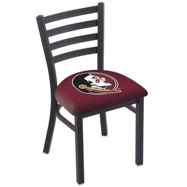 Holland Bar Stool L00418FSU-HD Black Steel Florida State University Chair with Ladder Back and Padded Seat