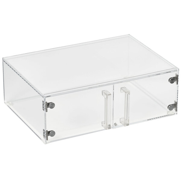 A clear plastic Vollrath pastry display case with two doors.