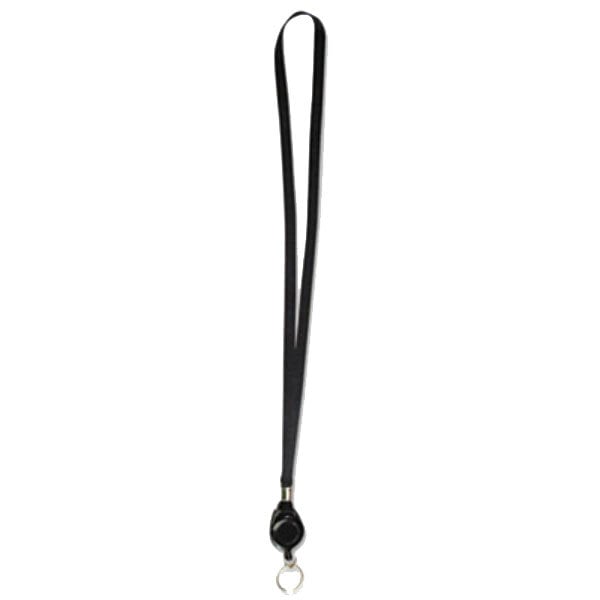 A black ring-style lanyard with a metal hook.