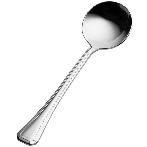 A Bon Chef stainless steel bouillon spoon with a silver handle and bowl.