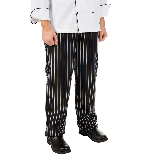 Mercer Culinary Millennia® Unisex Black Chalk Stripe Cook Pants