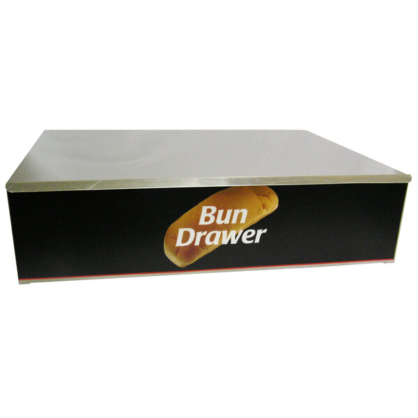 A black rectangular Benchmark USA hot dog bun box on a counter.