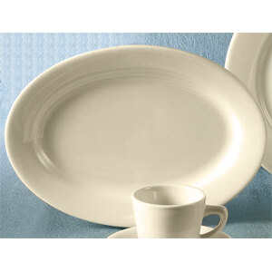 CAC REC-39 8 1/8" x 5 5/8" Ivory (American White) Wide Rim Rolled Edge Oval China Platter - 24/Case