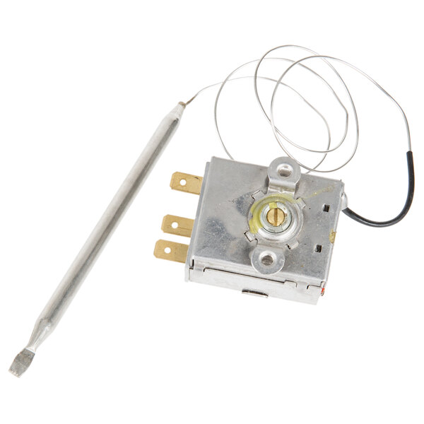 An Avantco thermostat with a wire attached to it.