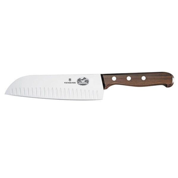 A Victorinox Santoku knife with a rosewood handle.
