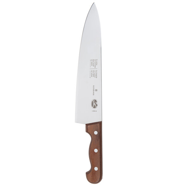 A Victorinox 12" Lobster Splitter Chef Knife with a wooden handle.