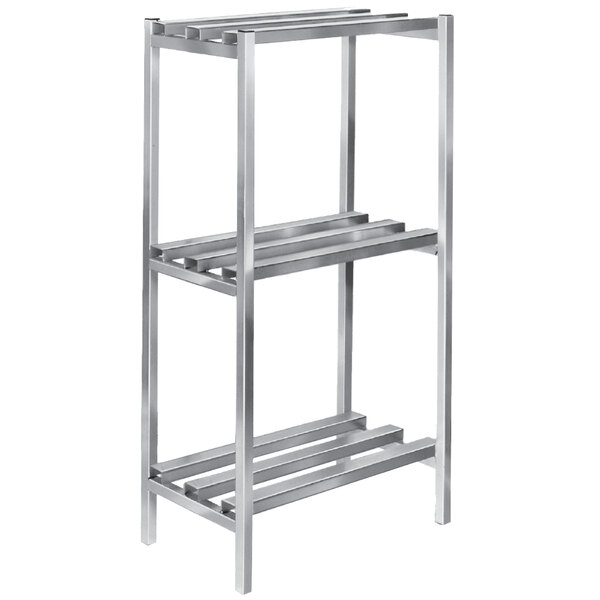 A Channel aluminum dunnage shelving unit with three shelves.
