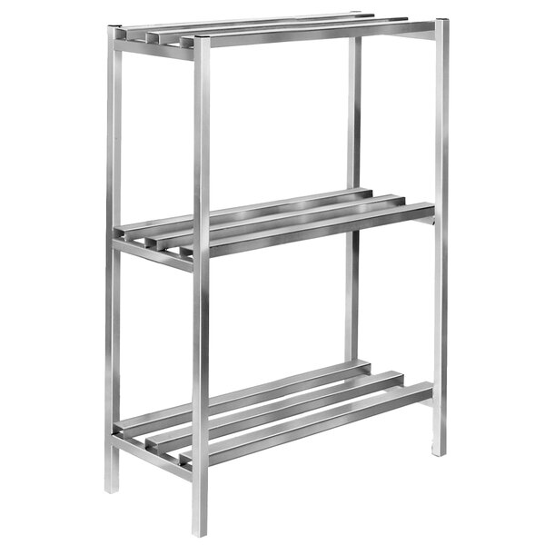 A Channel aluminum dunnage shelving unit with three shelves.