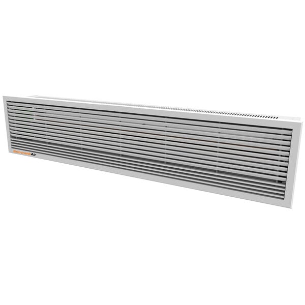 A long white rectangular Schwank recessed air curtain with vents.