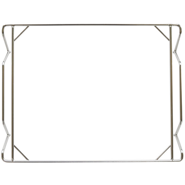 A metal rack with a white background.