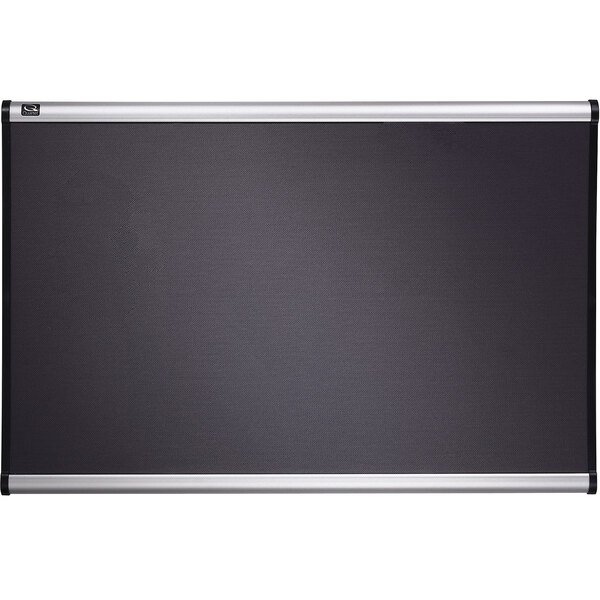A black board with a silver aluminum frame.