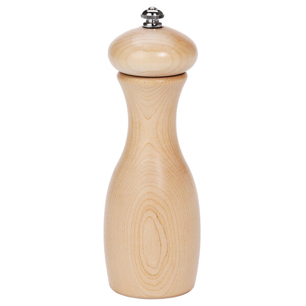 A Fletchers' Mill Marsala maple wood pepper mill with a silver top.