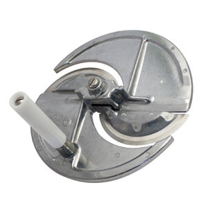 A Nemco 1/8" fixed cut slicing assembly, a circular metal object with a white handle.