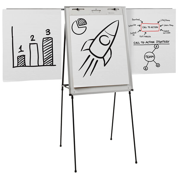 A white Quartet dry-erase board with drawings on it.