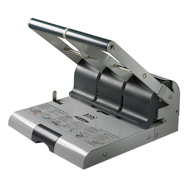 Swingline 74650 160 Sheet Putty and Gray Antimicrobial Protected Adjustable 2-3 Hole Punch - 9/32" Holes