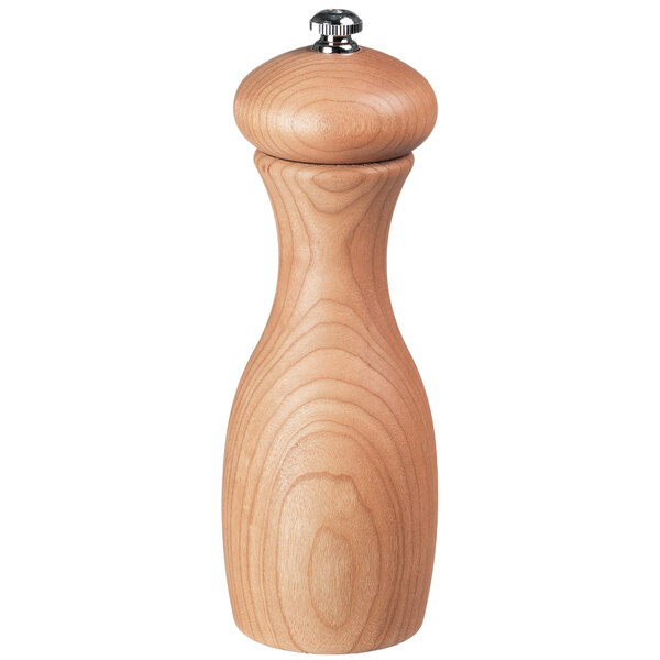 A Fletchers' Mill Marsala cherry wood pepper mill with a metal top.