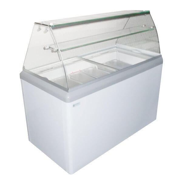 A white Excellence gelato dipping cabinet with glass display panels.
