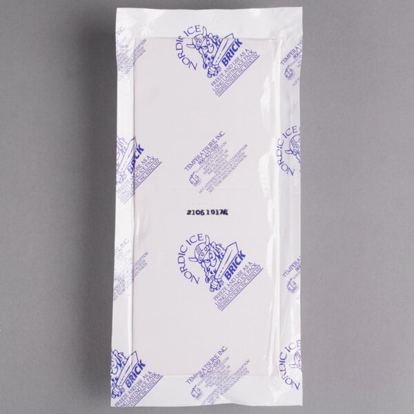 A white package with blue writing for Nordic foam brick cold packs.