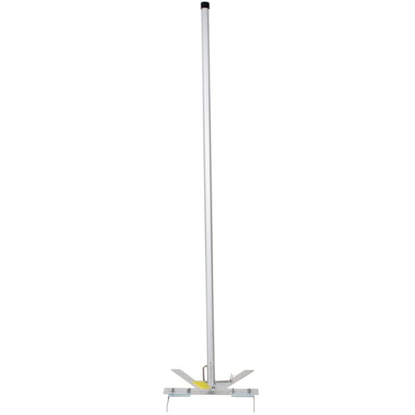 A white pole with a metal base and a metal handle.