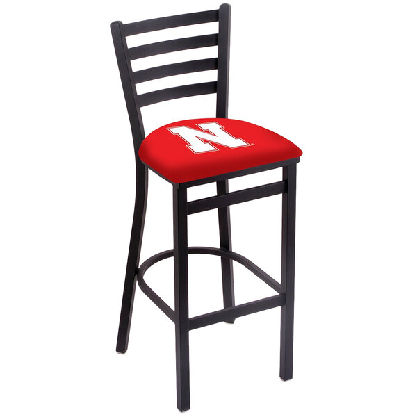 Holland Bar Stool L00430Nebrun Black Steel University of Nebraska Bar