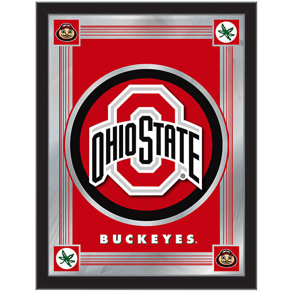 A white framed mirror with the Ohio State University logo on it.
