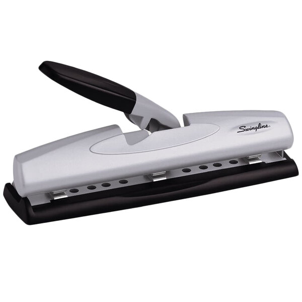 Swingline 74026 12 Sheet LightTouch Black and Silver 2-3 Hole Punch - 9/32" Holes