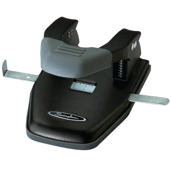 Swingline 74050 28 Sheet Black and Gray Steel 2-7 Hole Punch with Comfort Handle - 1/4" Holes