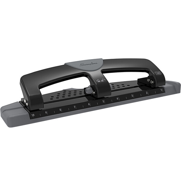 Swingline 74134 12 Sheet SmartTouch Black and Gray 3 Hole Punch - 9/32" Holes