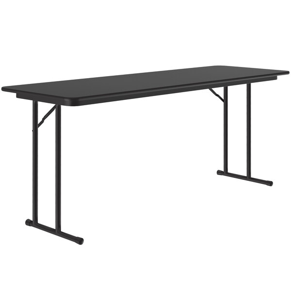 A black rectangular Correll seminar table with black legs.