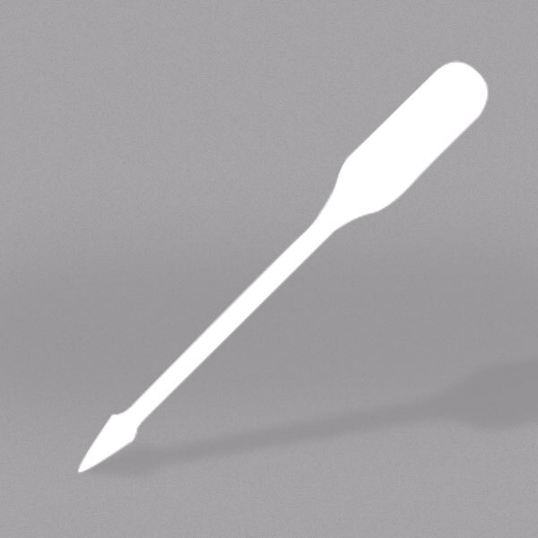 A white plastic paddle pick.