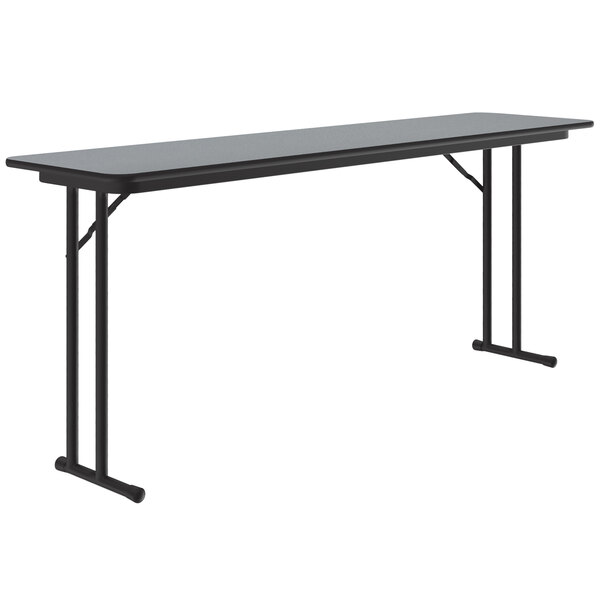 Correll 18″ x 72″ Rectangular Gray Granite High Pressure Folding Seminar Table with Off-Set Legs