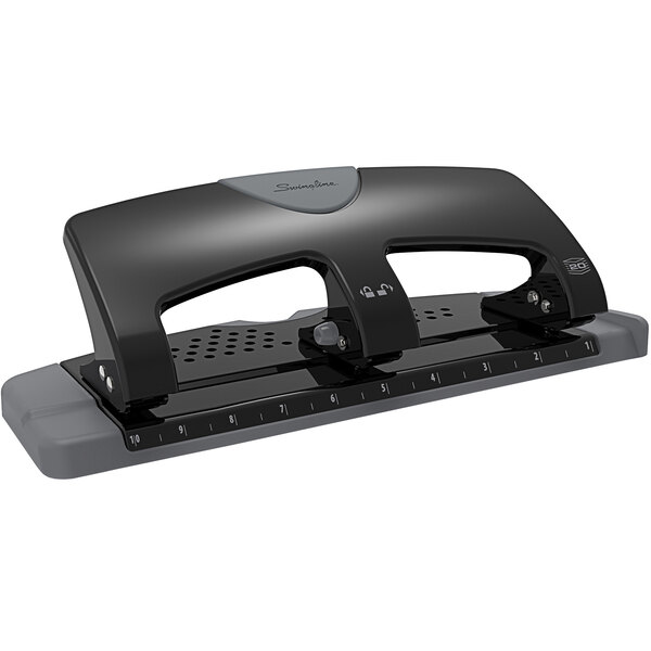 Swingline 74133 20 Sheet SmartTouch Black and Gray 3 Hole Punch - 9/32" Holes