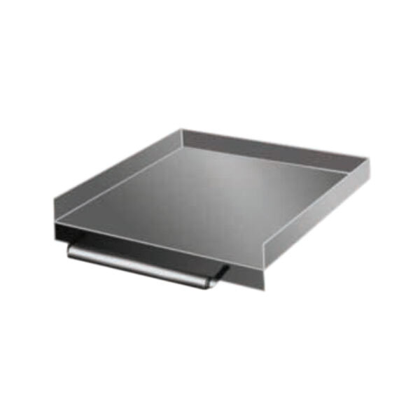 A MagiKitch'n metal griddle top tray with a handle.