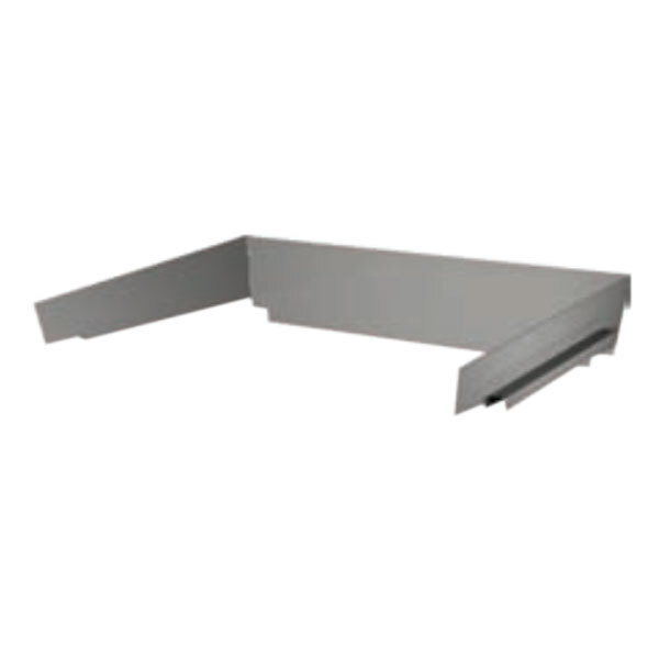 A metal shelf with a white background.