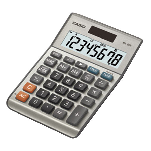 A close-up of the display of a Casio MS80B calculator.