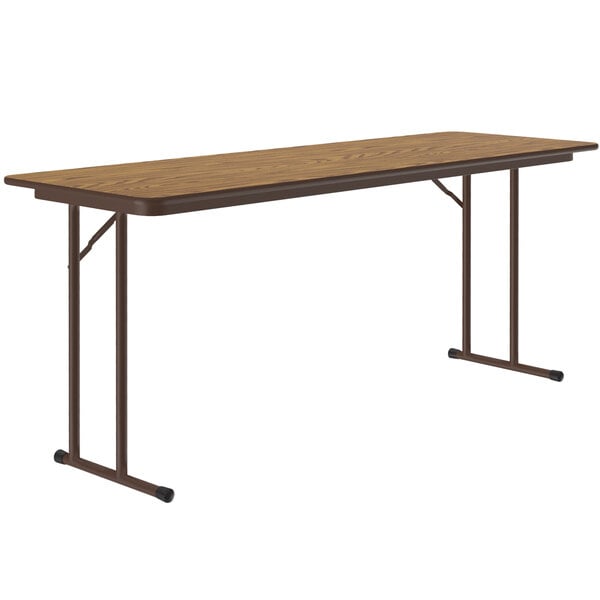 Correll 24″ x 96″ Rectangular Medium Oak High Pressure Folding Seminar Table with Off-Set Legs