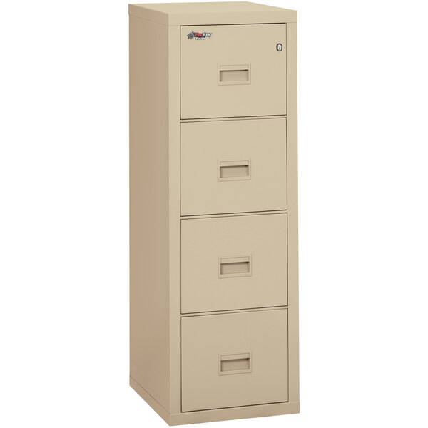 FireKing 4R1822CPA Turtle 17 3/4" x 22 1/8" x 52 3/4" Parchment Four-Drawer Fire File Cabinet